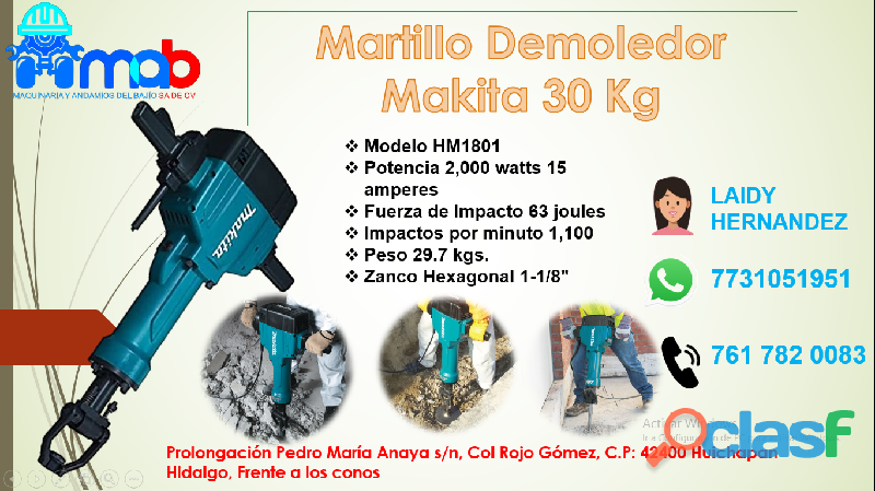 Martillo De Demolición 30kg Hm1801 C/5 Cinceles Makita