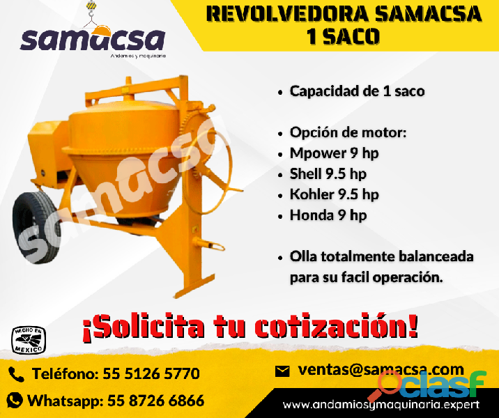 Revolvedora Samacsa con capacidad de carga de 1 saco y motor