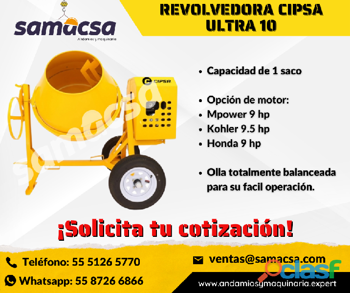 Revolvedora con capacidad de carga de 1 saco CIPSA ultra,