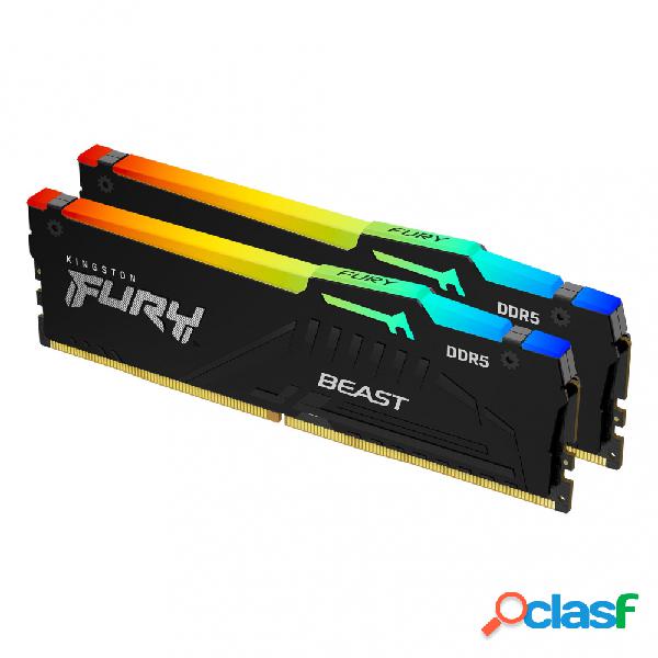 Kit Memoria RAM Kingston Fury Beast RGB Black DDR5, 4800MHz,