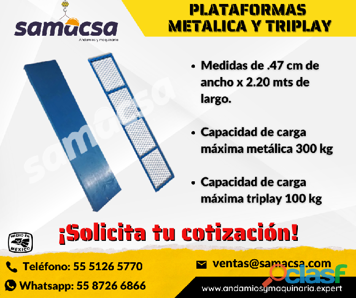 Plataforma Metálica Para Andamio/47 x 2.20 mts.