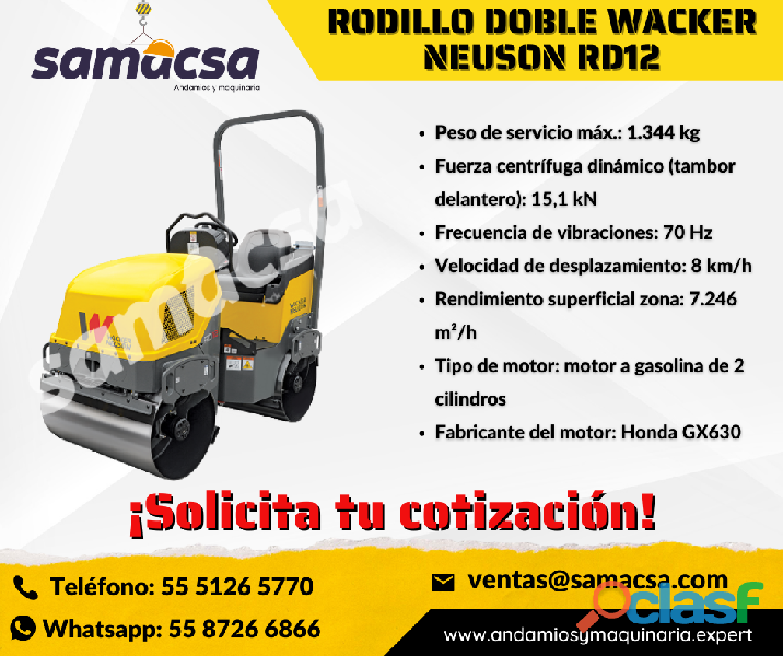 Rodillo doble Wacker/peso operativo de 1,2 toneladas