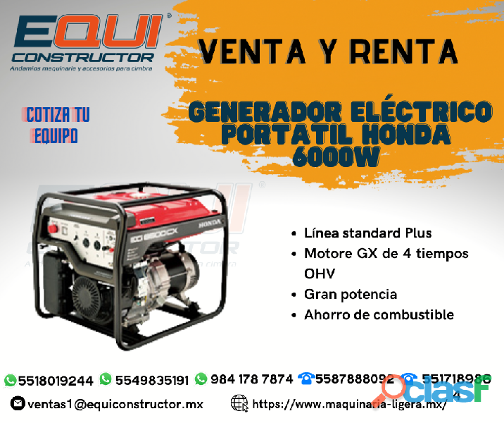 Venta y Renta de Generador Eléctrico Honda 6000W