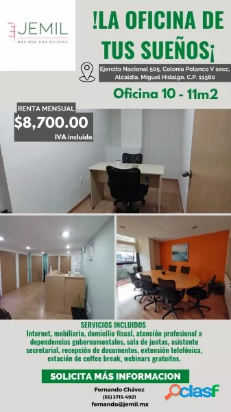 Renta de oficina amueblada Polanco, Ejercito Nacional OF10