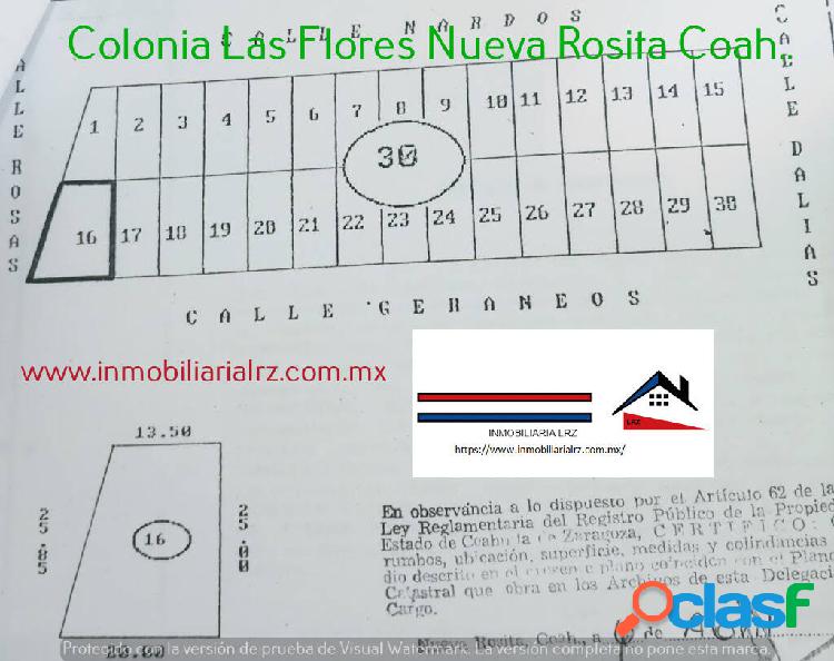 TERRENO DE OPORTUNIDAD 418 MTS 2.NUEVA ROSITA COAH