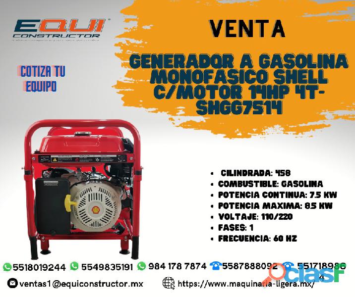 Venta de Generador a Gasolina Monofásico Shell C/MOTOR 14HP
