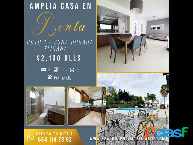 Casa en Renta Coto 1 - Zona Dorada Tijuana $2,100 dólares