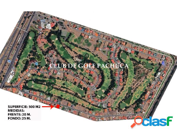 Se vende lote de 500 m2 en el club de golf en Pachuca.