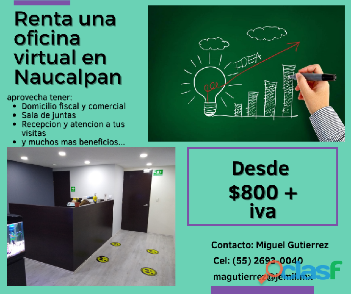 Renta de Oficinas Virtuales en Naucalpan Edo de Mex.