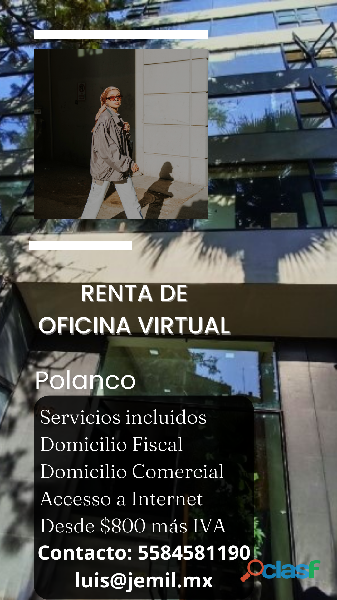 Renta de oficina virtual desde $800 más IVA Polanco