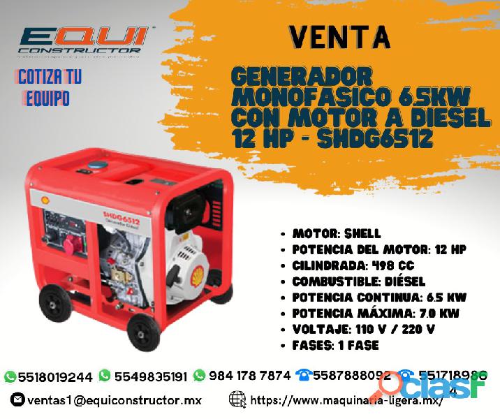 Venta "Generador Monofásico con Motor a Diésel SHDG6512".