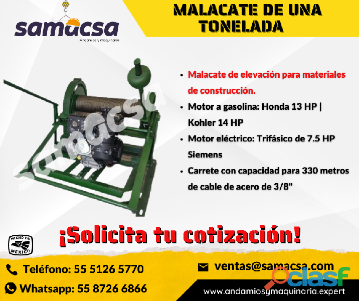 Samacsa equipos Malacate con capacidad de 1 TON