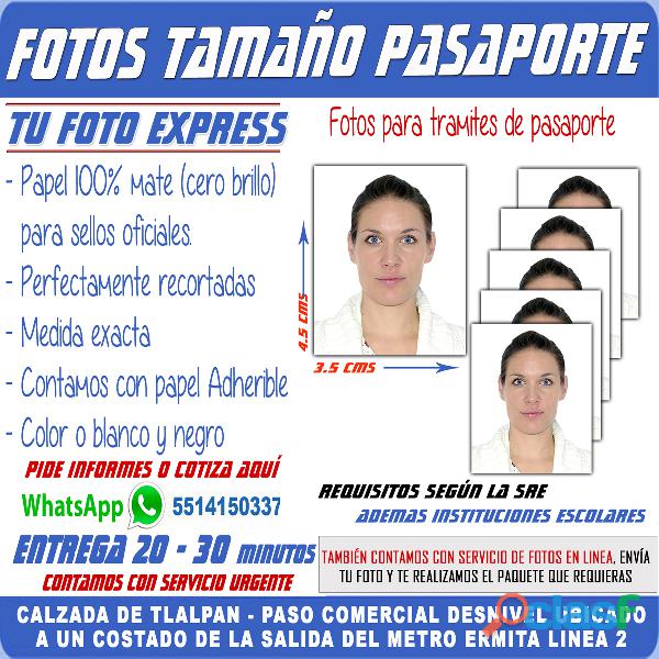 Fotos Tamaño Pasaporte o credencial 3.5 x 4.5 cms.
