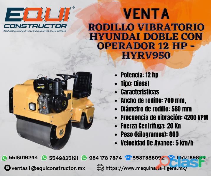 Venta de Rodillo Vibratorio Hyundai Doble con Operador 12 HP