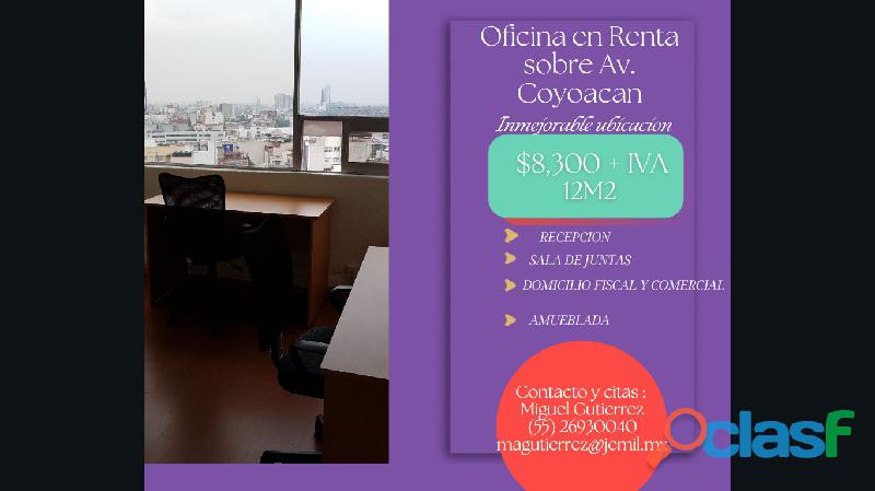 Oficina en Renta sobre Av Coyoacan al sur de la ciudad.